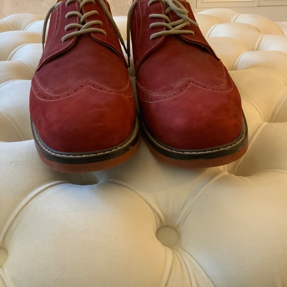 Men’s’ Red Suede/Red Sole Brogues, with grey contrasting stitching main image 5